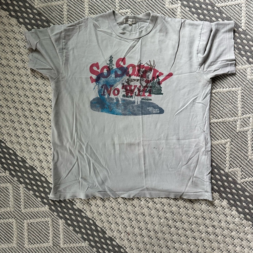 Madhappy Gray Graphic T-Shirt with Red and Blue Print
